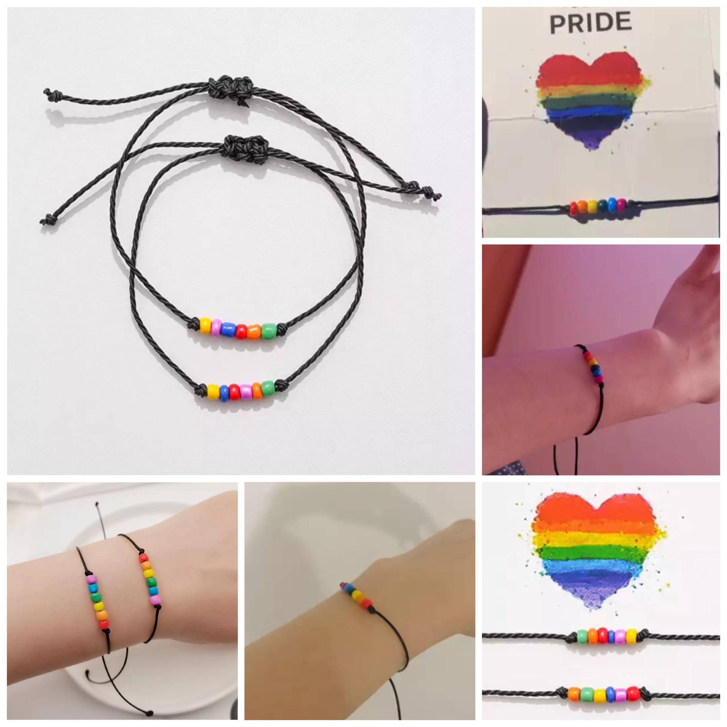 Pulseira Casal Fecho Miçangas Pride Colorida Detalhes P0078