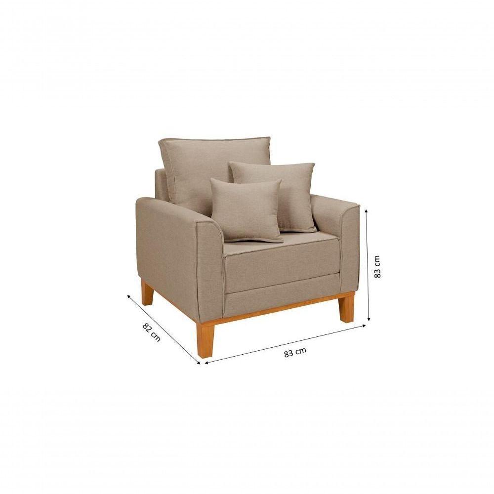 Miniatura Poltrona Decorativa Beny Reforçada Para Sala De Estar Linho Bege