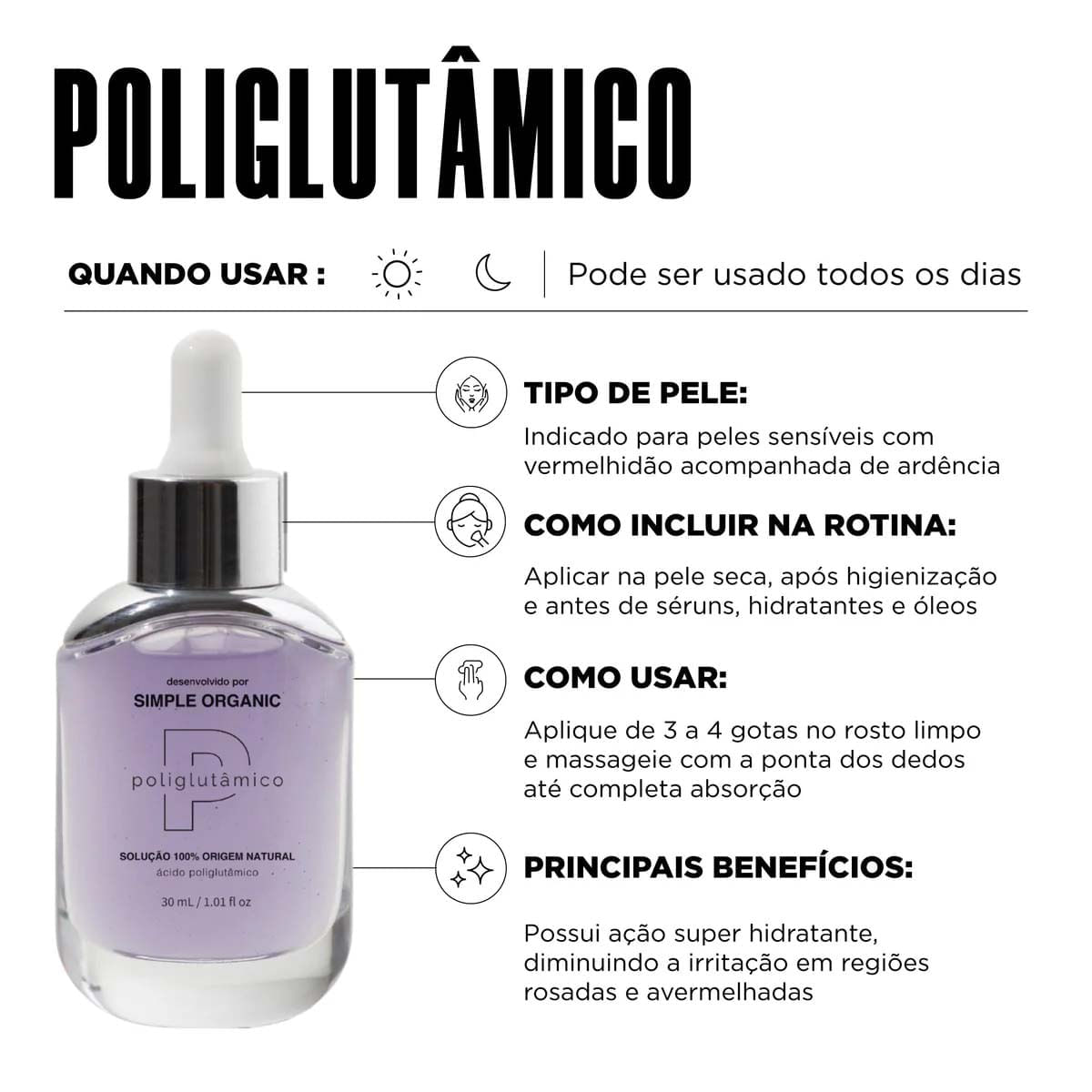 Miniatura Solução Facial Simple Organic - Poliglutamico 30ml