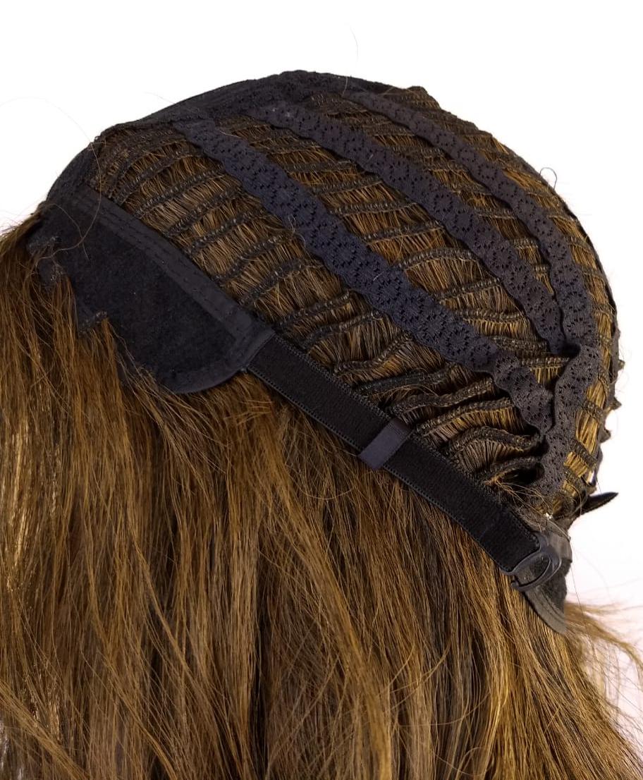 Peruca Lace Wig Ondulada  Acobreado Fibra Futura 70 Cm