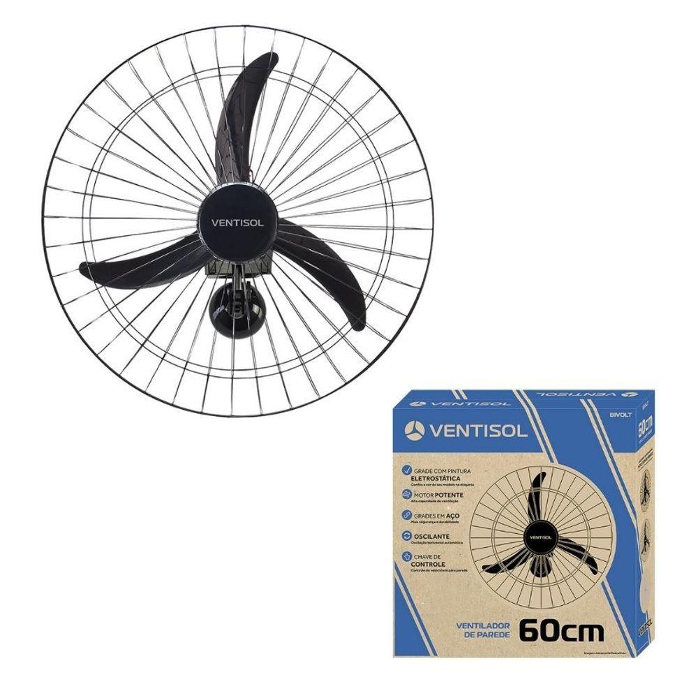 Ventilador De Parede Ventisol 200w Grade Metal 60cm Preto Bivolt