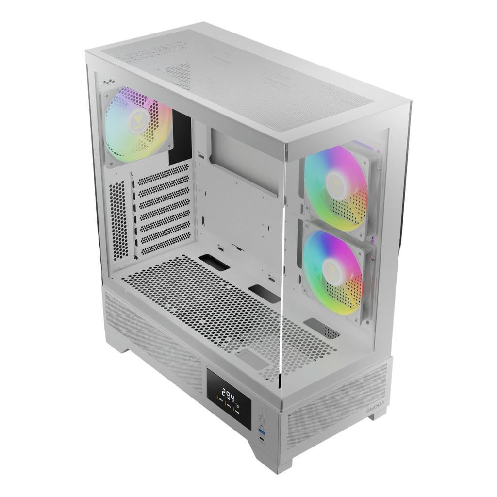 Miniatura Gabinete Gamer Gamdias Atlas M1 Wh Com 3 Fans Rgb Atx Branco