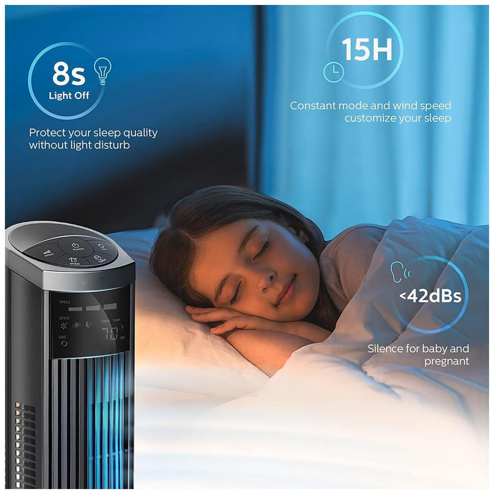 Ventilador de Torre com 3 Velocidades, Controle remoto e Silencioso, 110V Simples Deluxe, Preto