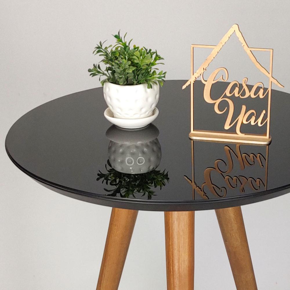 Miniatura Mesa Lateral Tampo com Vidro 60x50cm Pés Palito Casa Uai Preto