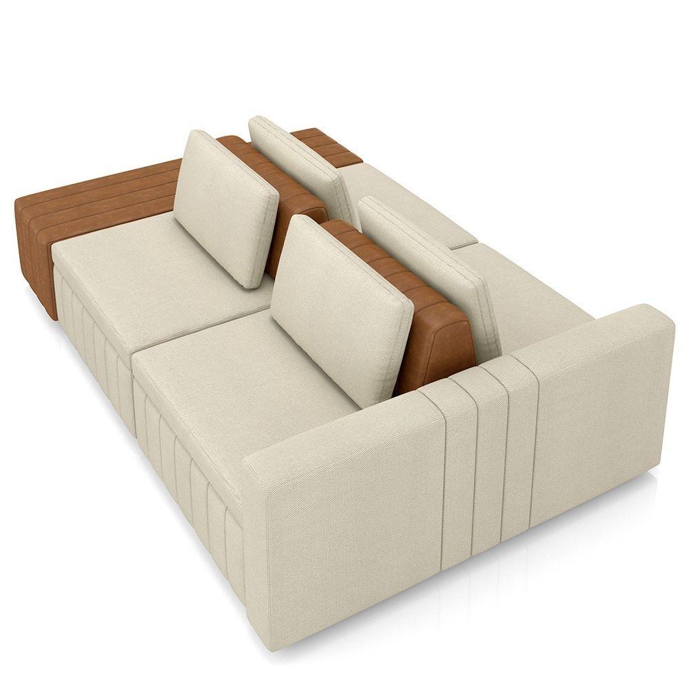 Miniatura Sofá Ilha E Puff Sala Living 245cm Siesta M22 Linho Cru/marrom - Mpozenato