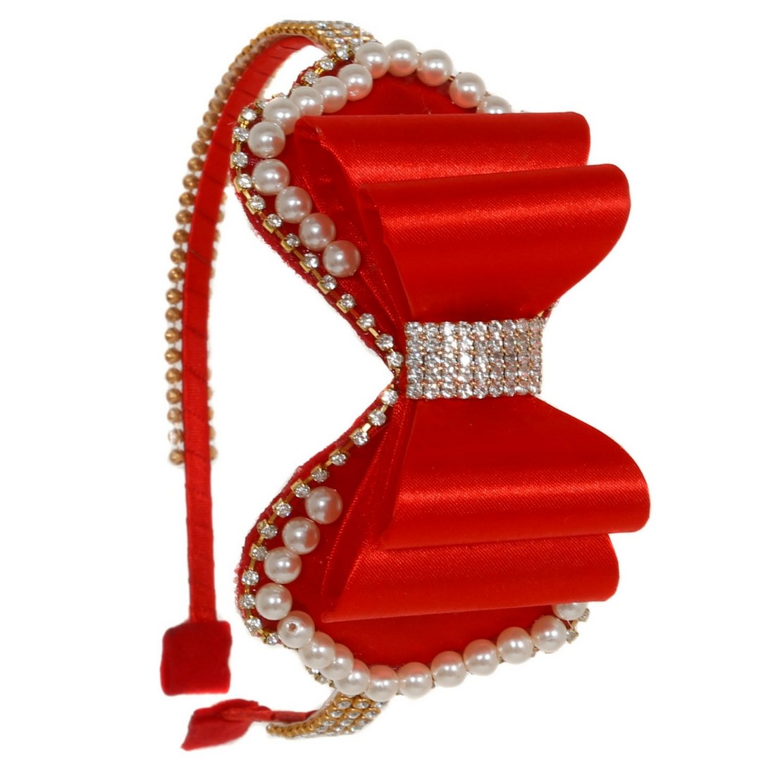 Miniatura Tiara Infantil Com Detalhes Em Strass E Pérolas (Vermelha)