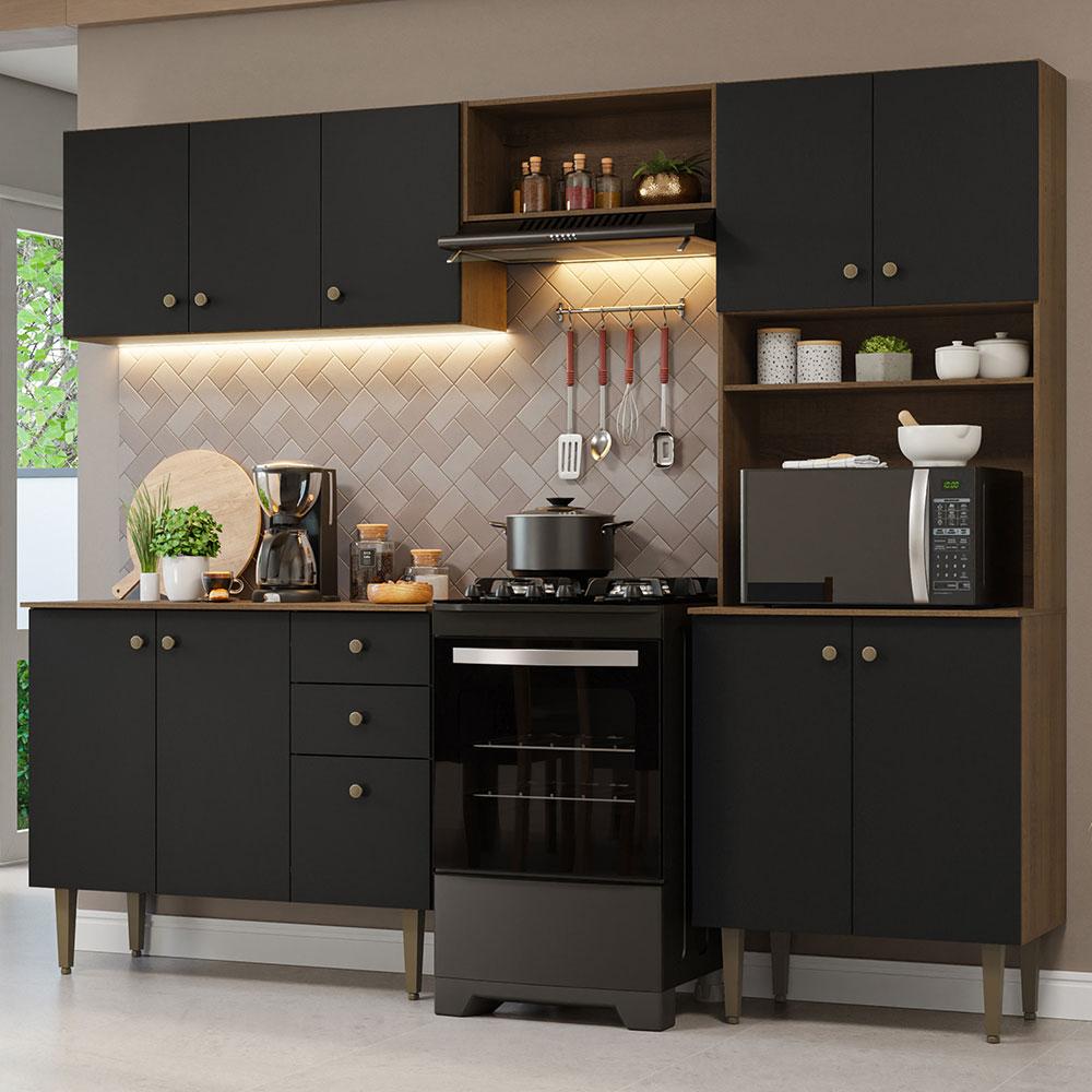 Miniatura Armário de Cozinha Compacta 235cm Rustic/Preto Gourmet Madesa 01 Rustic/Preto