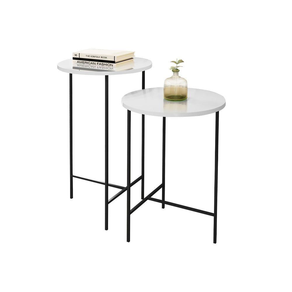 Miniatura Jogo Com 2 Mesas De Canto Redonda Para Sala De Estar Lírio - Branco - Branco