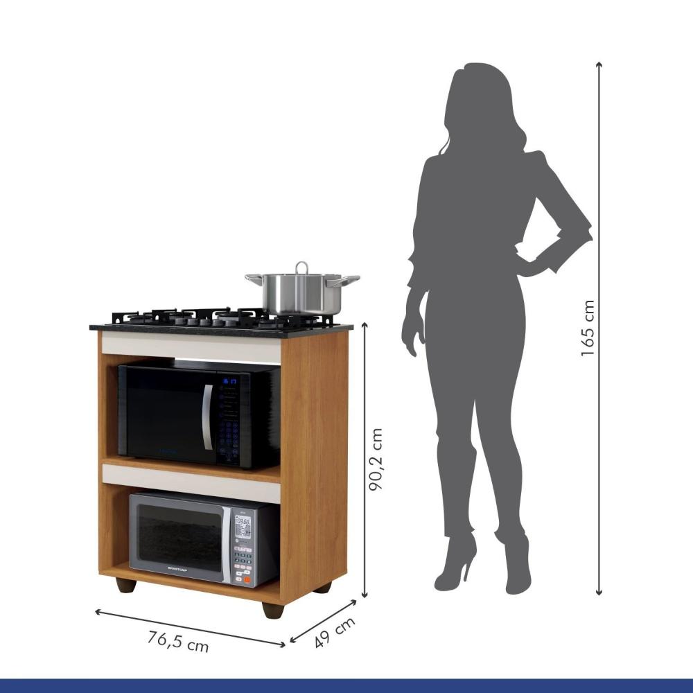 Miniatura Balcão para Cooktop 5 Bocas 2 Nichos para Forno Turim Kaiki Móveis Nature/Off White