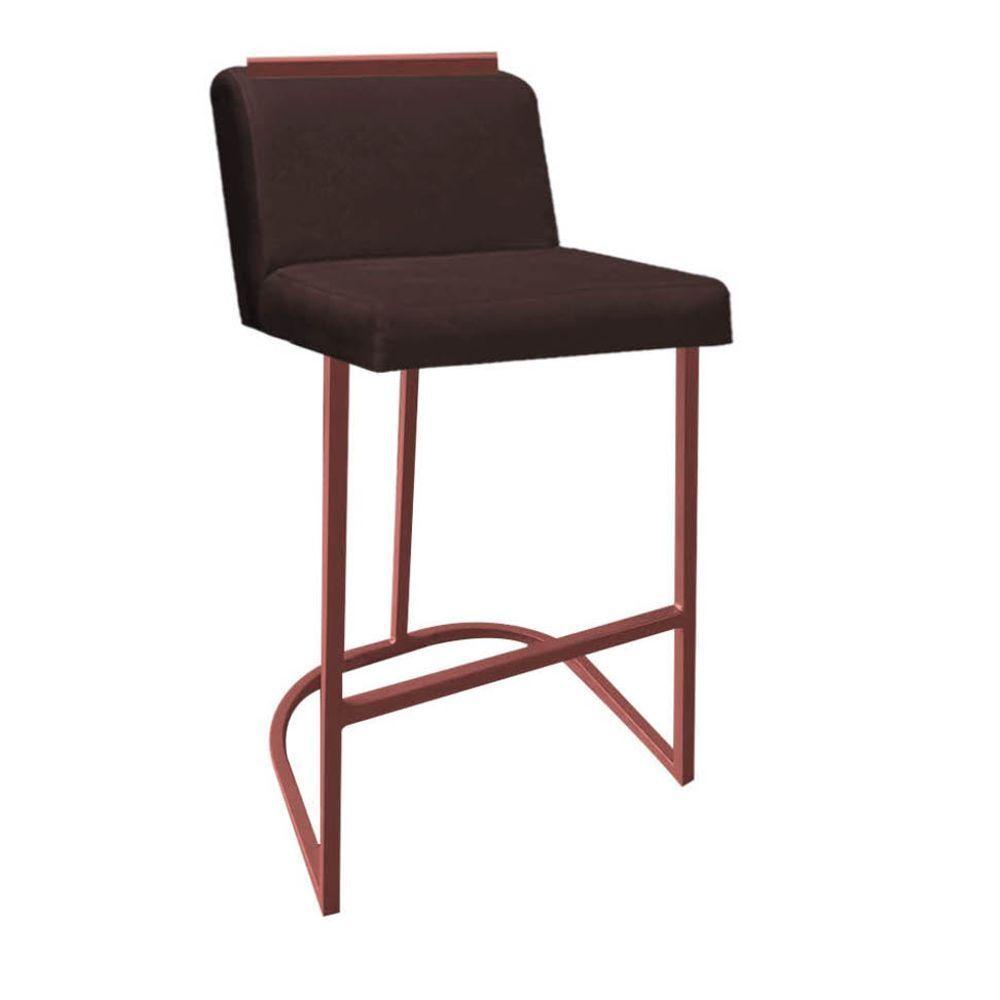 Miniatura Banqueta Com Encosto Nynna Luxo Confort Bistrô Cozinha Ferro Bronze Suede Marrom - Amey Decor
