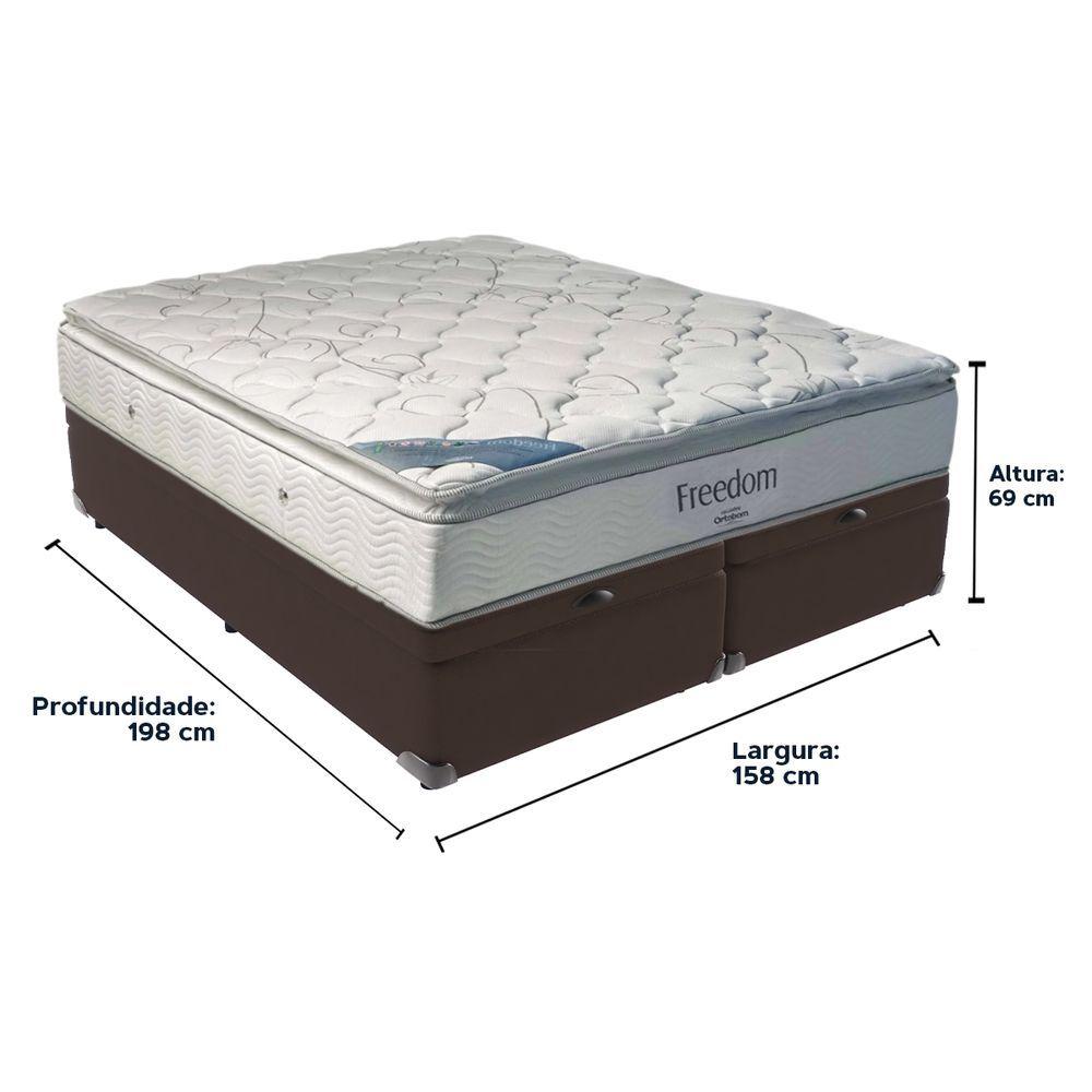 Miniatura Cama Box Com Baú Queen Marrom E Colchão Freedom Ortobom D33