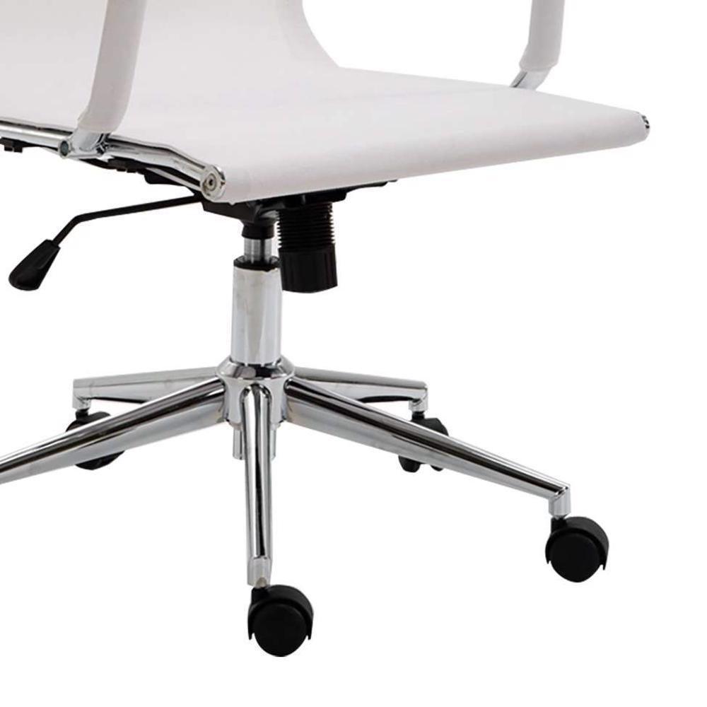 Miniatura Cadeira Giratória Alta Office Tela Branca Base Rodízio Cromado