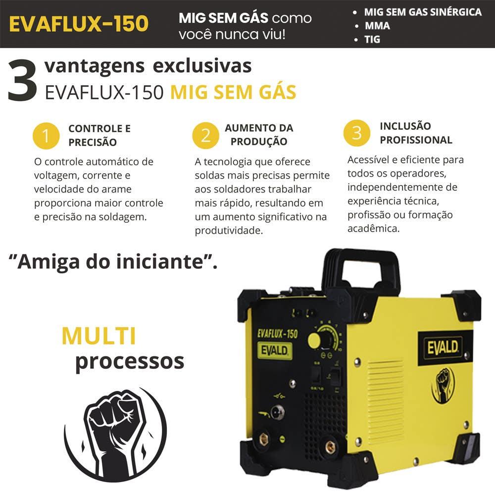 Miniatura Máquina Solda Multiprocesso MIG sem Gás Sinérgica EVAFLUX-150 220V EVALD 220V