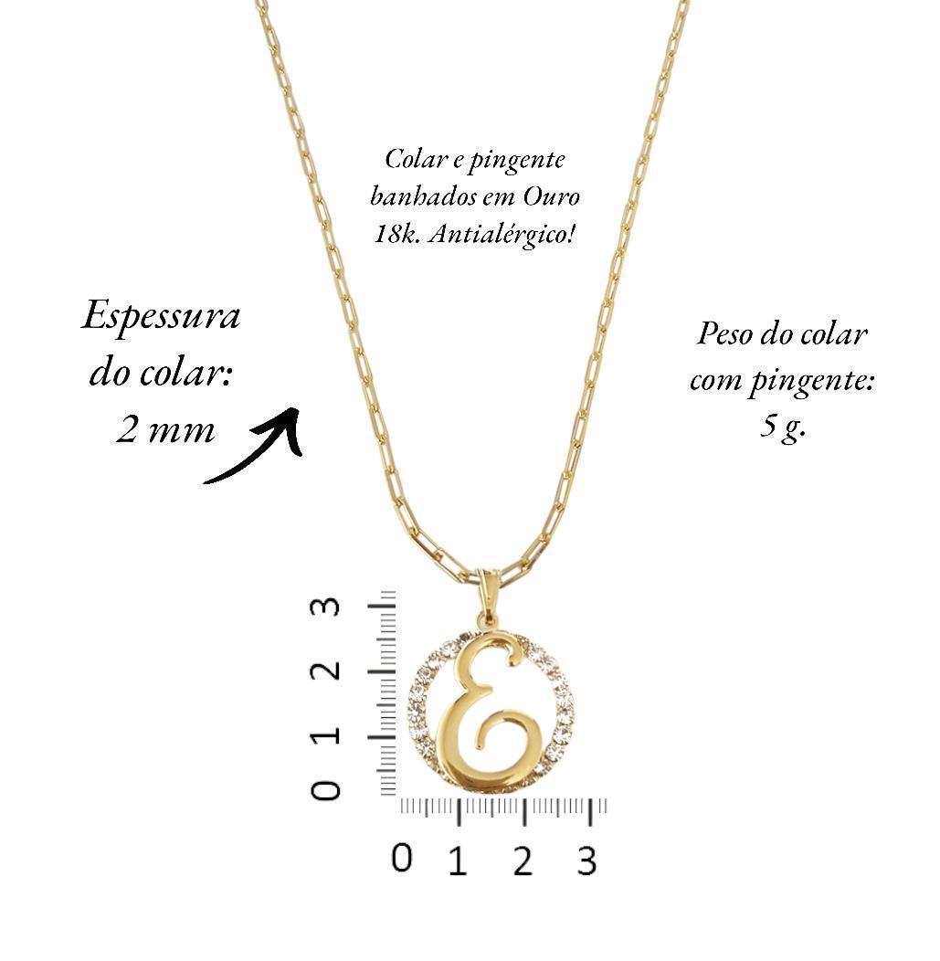 Miniatura Colar Corrente 60 Cm Feminina Pingente Letra E Banhado Ouro