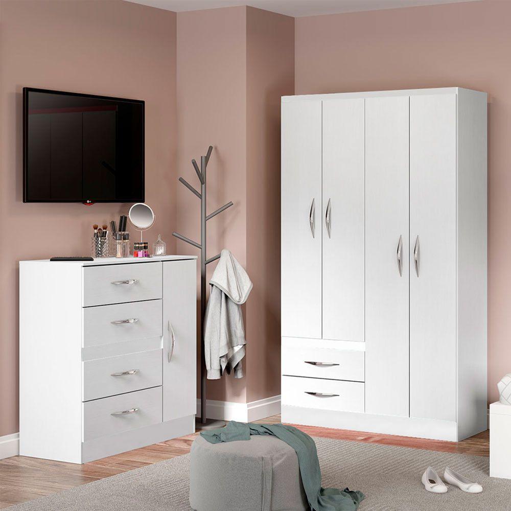 Miniatura Kit Quarto Pequeno Com Guarda-roupa E Cômoda Mdp Menu Móveis Branco