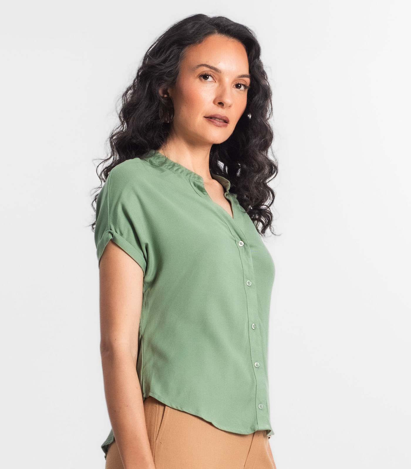 Miniatura Camisa Feminina Gola Padre Manga Curta Select Verde G