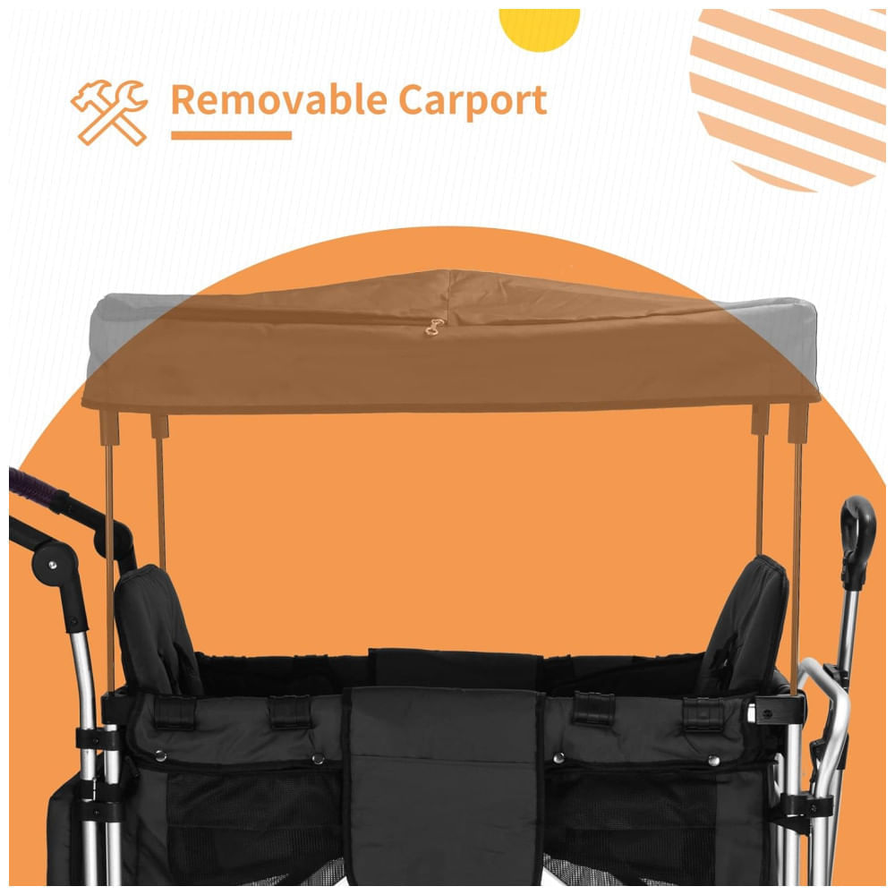 Miniatura Carrinho de Passeio Vagão para 2 Crianças com Assentos Altos e Capota Ajustável, WANAN, Cinza 110v