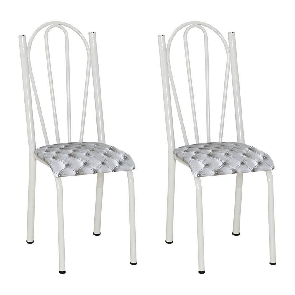 Miniatura Kit 2 Cadeiras De Cozinha Alasca Estampado Capitonê Pés De Ferro Branco - Pallazio