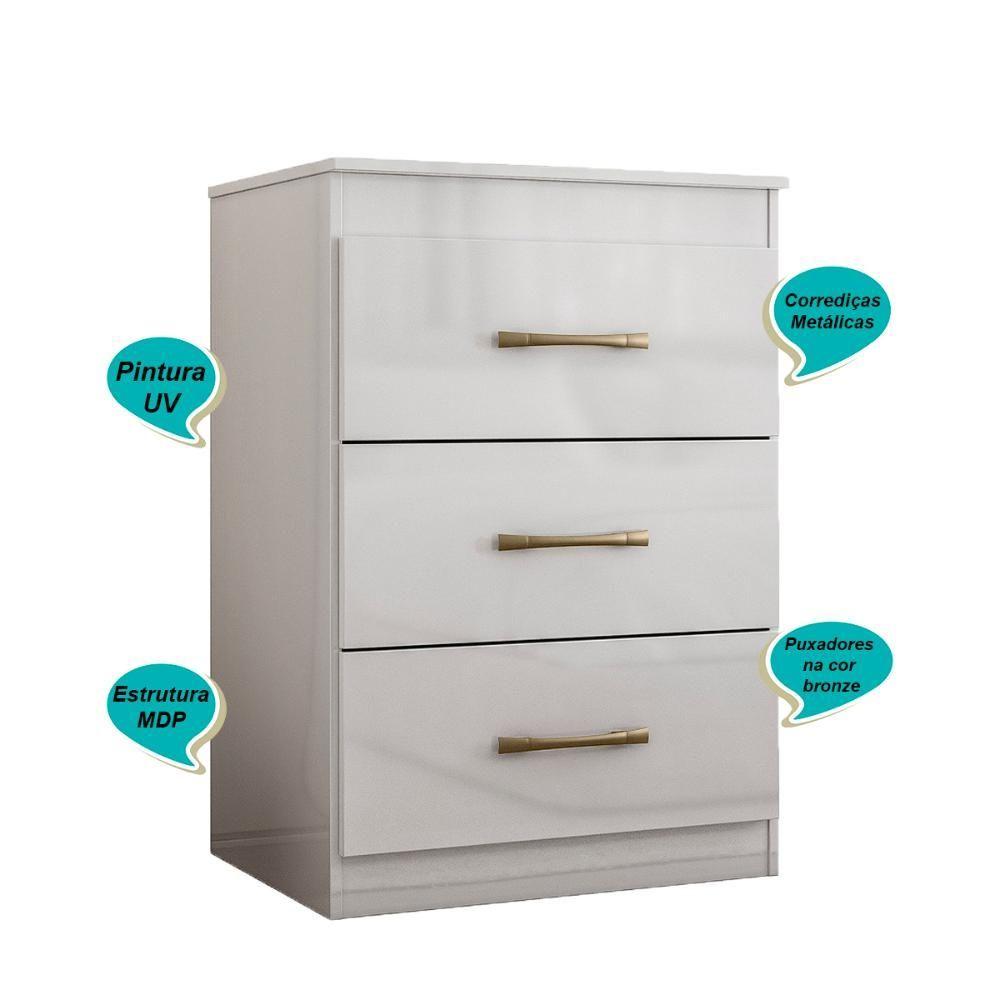 Miniatura Cômoda Com 3 Gavetas Vitoria - Branco Branco