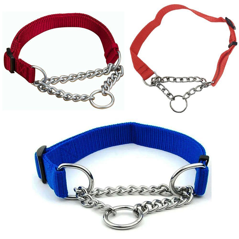 Miniatura Coleira Guia Cachorros Caes Ajustavel Kit 3 Uni Corrente Elo Torcido Pet Adestramento Educaçao