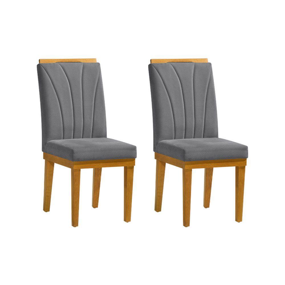 Miniatura Kit 2 Cadeiras De Jantar Desmontável Estofadas Base E Pés Em Madeira Maciça Isabel 45cm X 100cm Sued - Cor: Cinza
