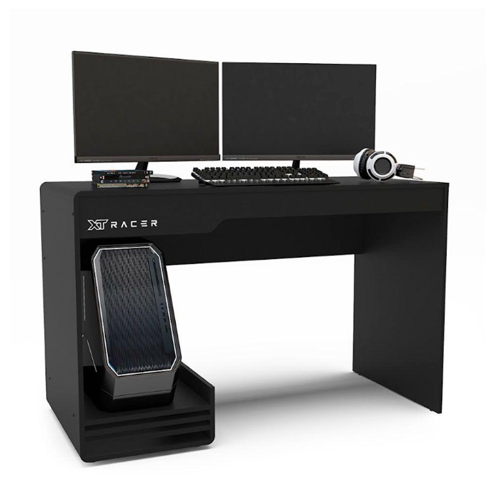 Miniatura Mesa Gamer e Escritório Xt Racer Line Preto Politorno Preto com Branco