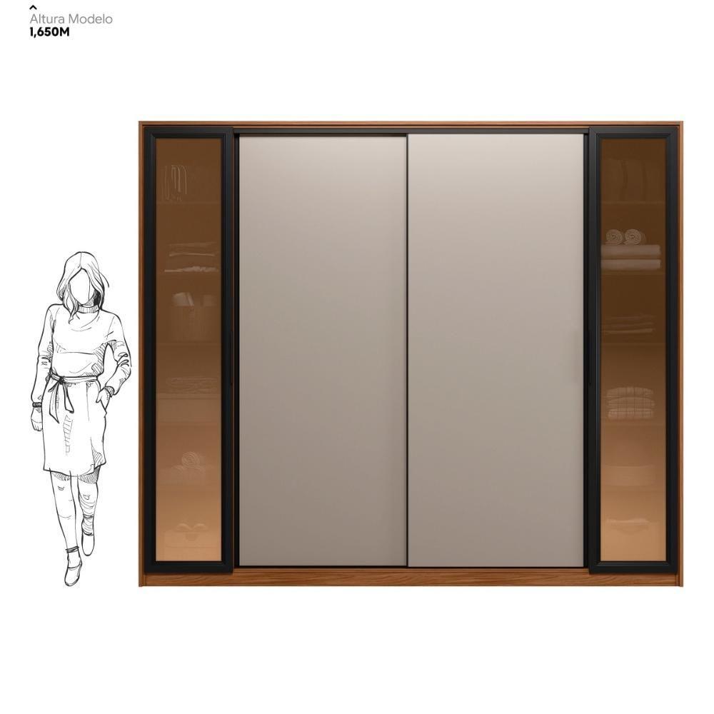Miniatura Guarda Roupa Casal 4 Portas Vidro Reflecta E 4 Gavetas Estônia - Nogueira-nude Prime Tx Nogueira-nude
