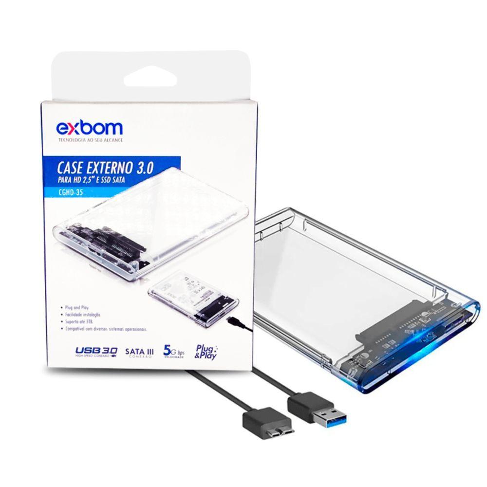 Miniatura Case Hd Externo 2.5 E Sata Ssd Usb 3.0 Transparente Exbom