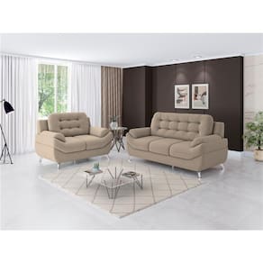 Miniatura Conjunto Sofá 2 e 3 Lugares Linoforte Mercury Revestido em Tecido Suede Encosto Fixo Areia