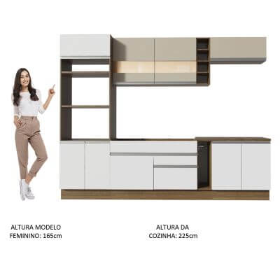 Cozinha Completa Madesa Vicenza com Armário e Balcão Rustic/Branco/Crema Cor:Rustic/Branco/Bronze