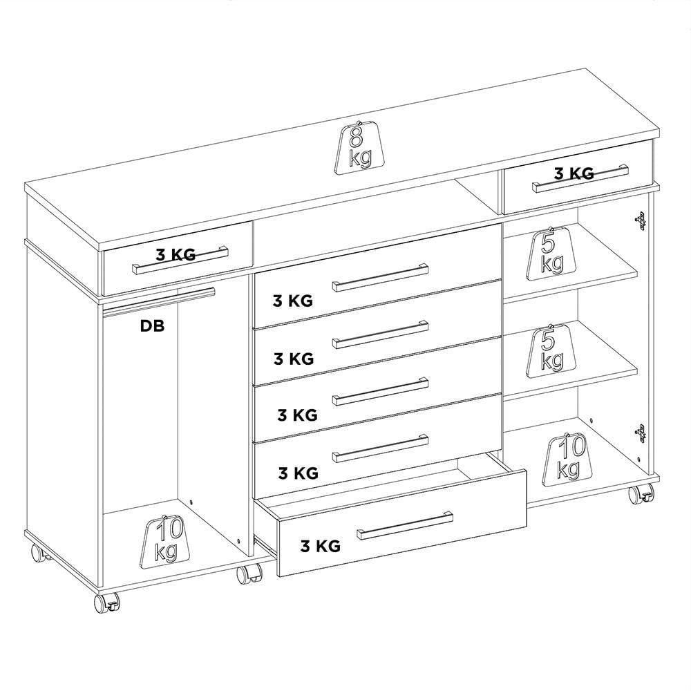 Miniatura Cômoda London 2 Portas E 7 Gavetas Branco - Demóbile Branco