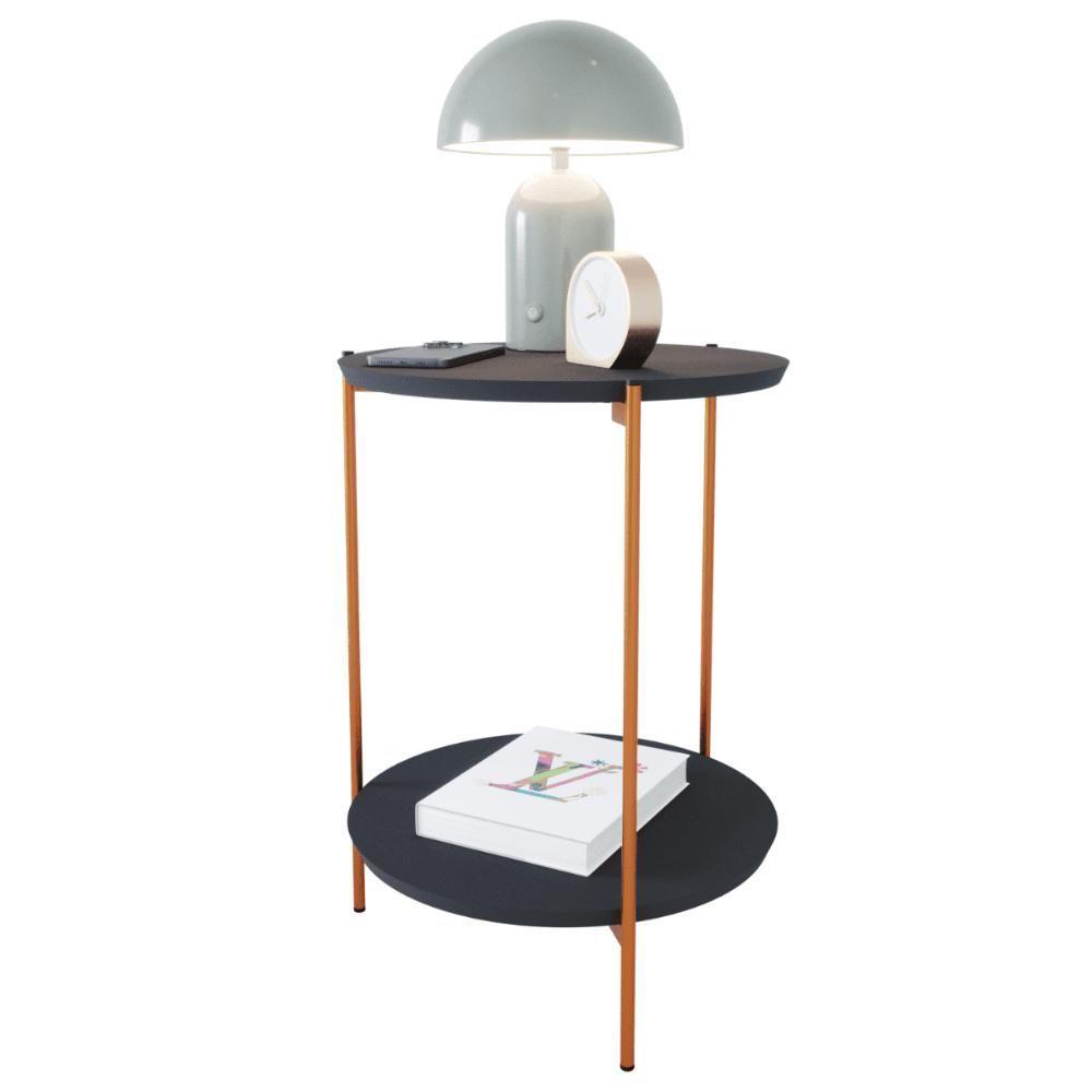 Miniatura Mesa De Apoio Lateral Duda Preto Com Pés De Ferro Bronze