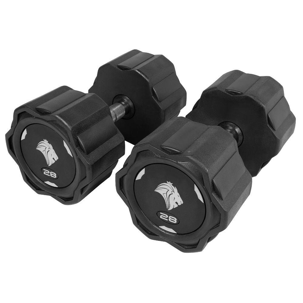 Miniatura Par De Dumbbells 28kg Lion Monobloco Em Aço Maciço Injetado