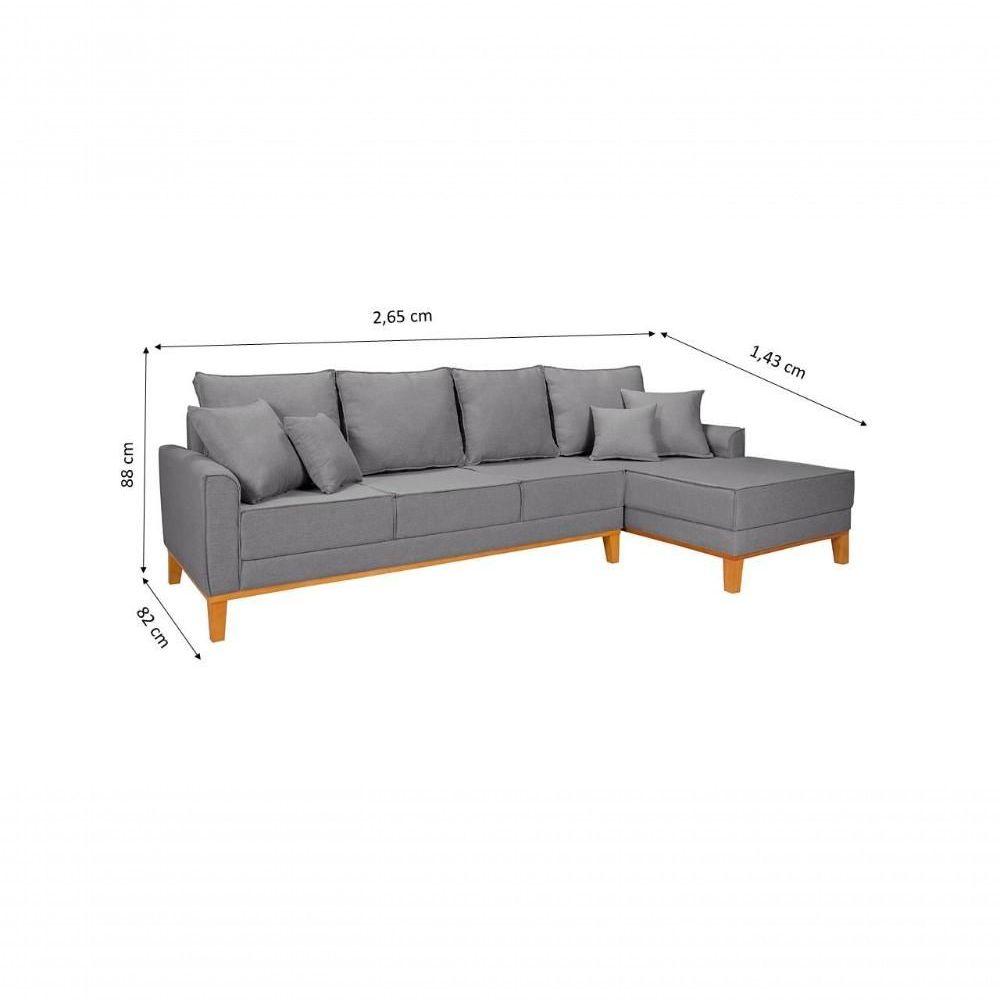 Miniatura Sofá Living 4 Lugares Beny Com Chaise Lado Esquerdo Linho Império Cinza Claro 185