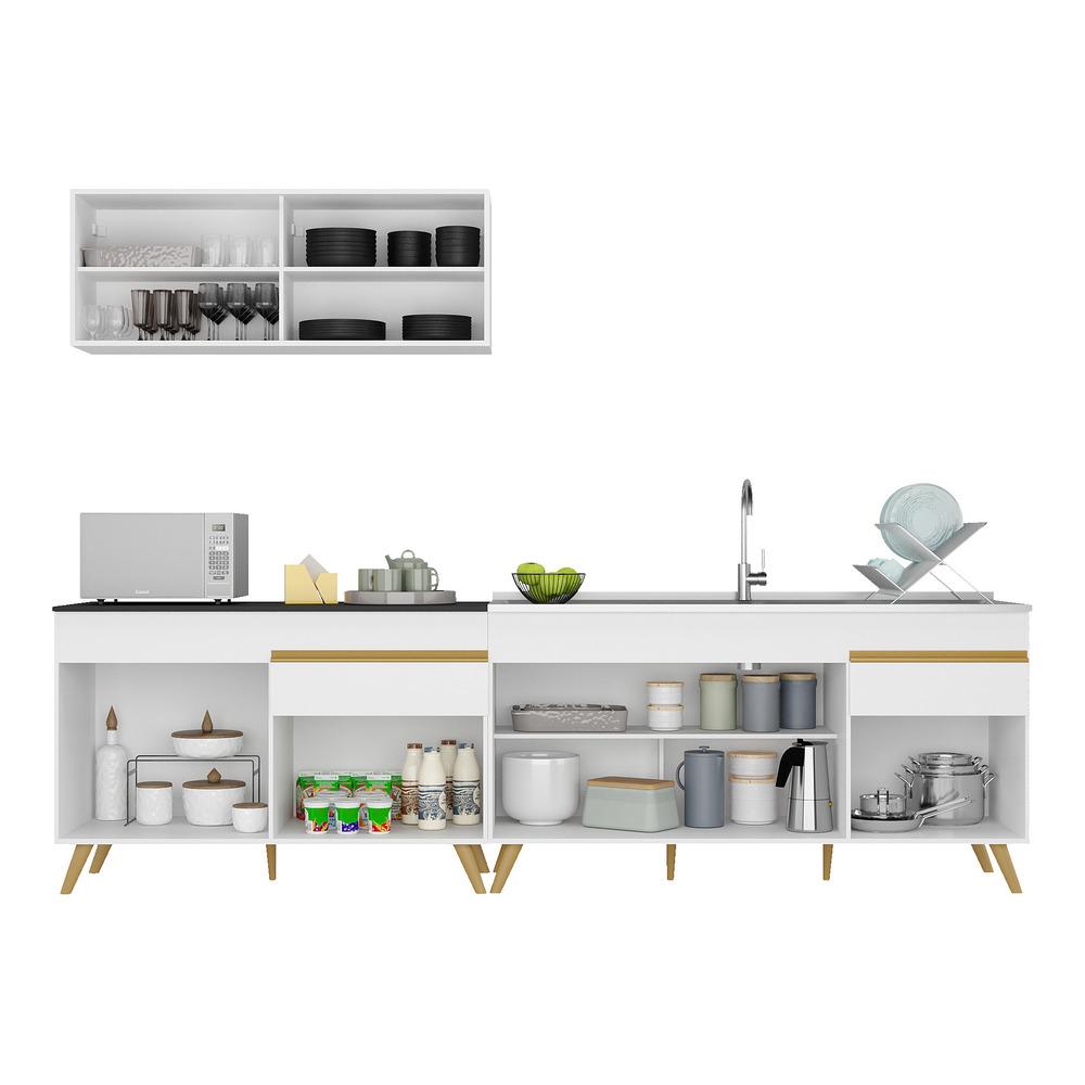 Miniatura Armário de Cozinha Compacta 270cm Veneza Multimóveis V2077 Branco/Dourado