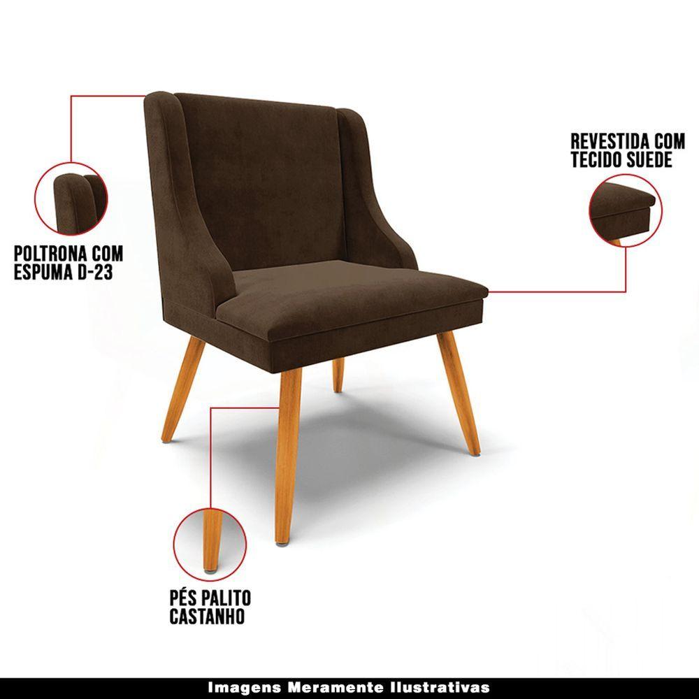 Kit 4 Cadeiras Decorativas Sala De Jantar Pés Palito De Madeira Firenze Suede Marrom/natural G19