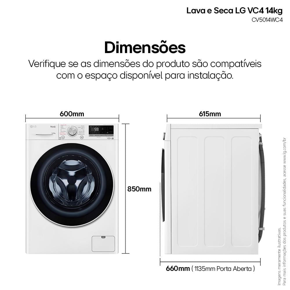 Miniatura Lava & Seca 14 Kg LG Smart com Inteligência Artificial AIDD™ Branca com 13 Programas de Lavagem - CV5014WC4 110