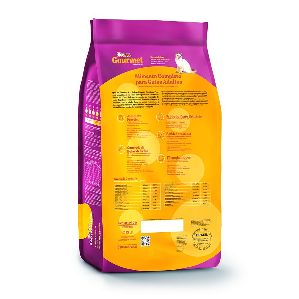 Miniatura Ração Para Gatos Quatree Gourmet Adultos Mix de Carnes 10,1kg