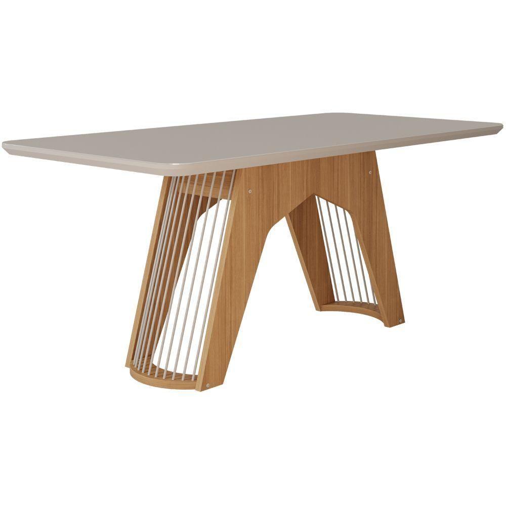 Miniatura Conjunto Sala De Jantar Paloma 180x90 Tampo Em Mdf/vidro 6 Cadeiras Nature/off White/madeira/nude