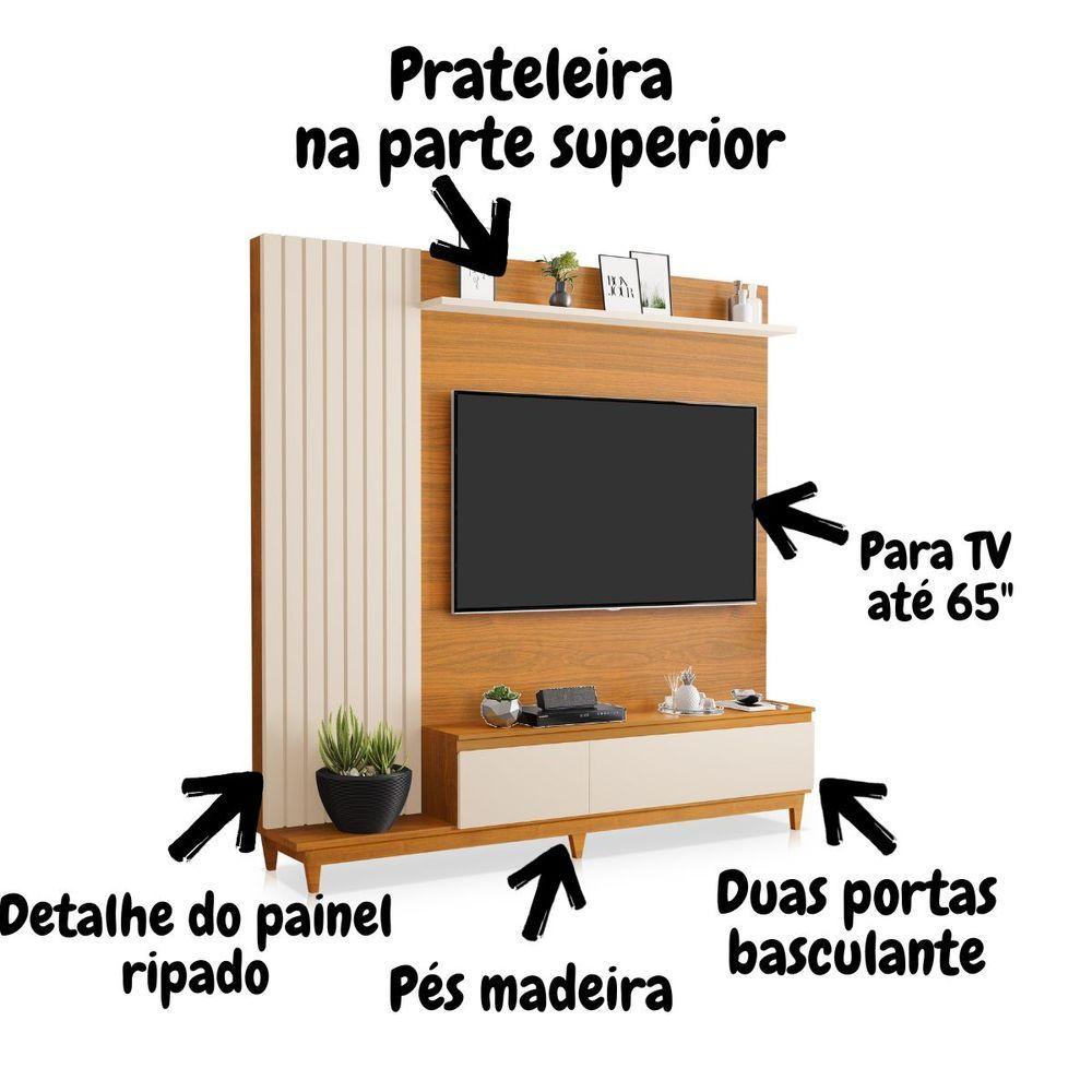 Miniatura Painel Tv Sala Quarto 65 Polegadas Ripado Jakarta Mdf