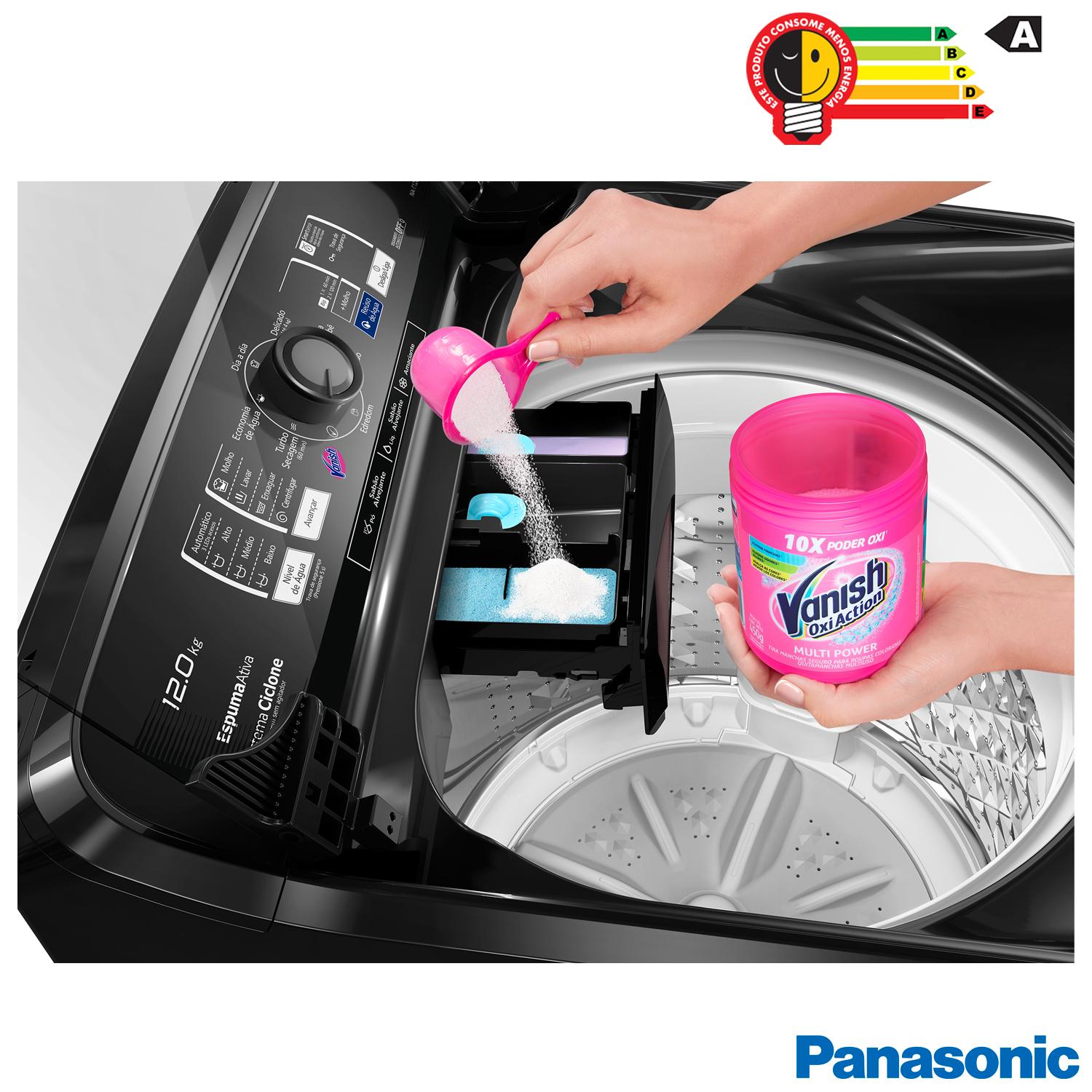 Lavadora de Roupas Panasonic 12kg Titânio com 08 Programas de Lavagem - NA-F120B1TA 110
