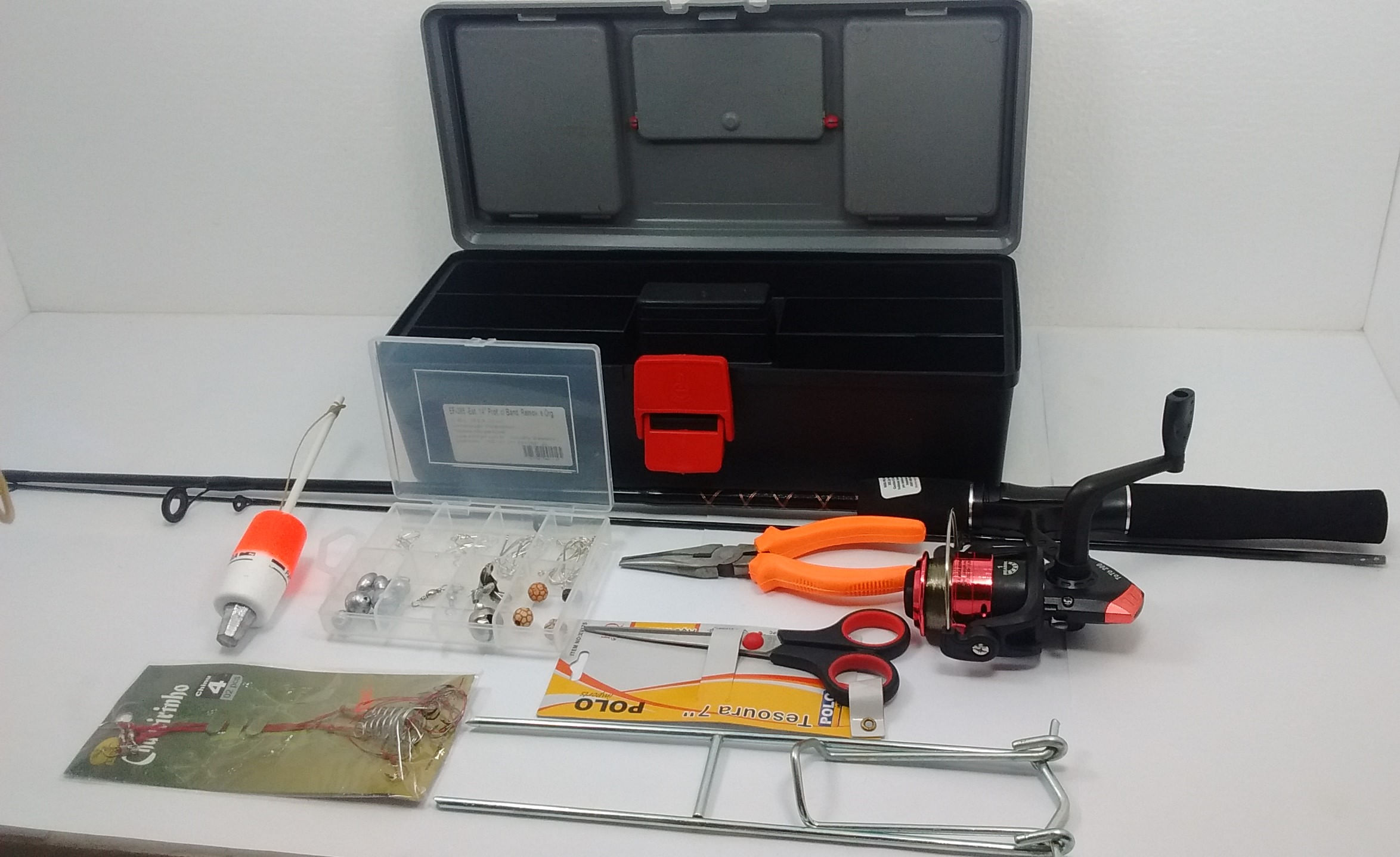 Miniatura Conjunto Pesca Feliz Vara Molinete Maleta Promoção