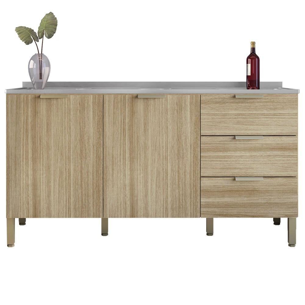 Balcão Gabinete Com Pia Inox 160cm Charm K02 Freijó - Mpozenato