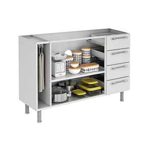 Miniatura Balcão para Cozinha Itatiaia Diamante 4 Gavetas, 2 Portas e Pia Inox 120cm Branco