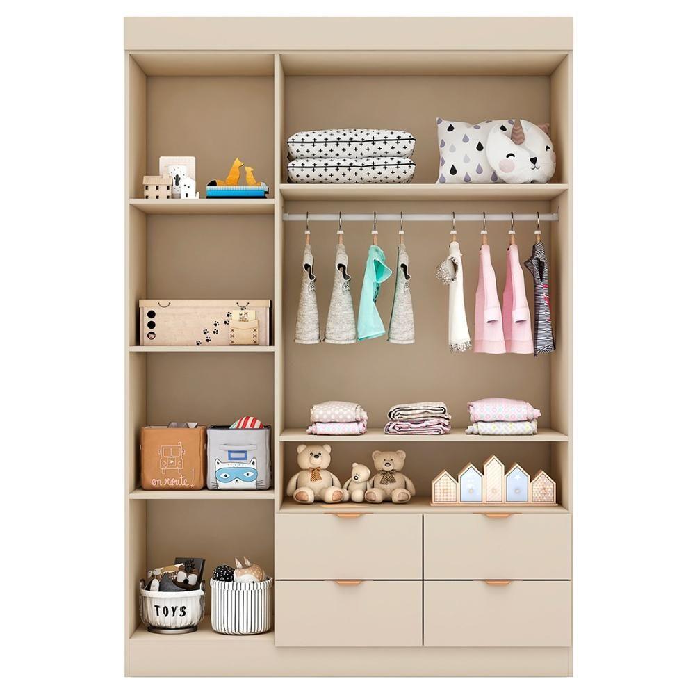 Miniatura Guarda Roupa Infantil Detalhe Ripada 3 Portas Ayla Off White - Phoenix
