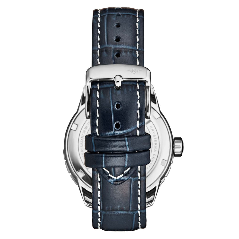 Miniatura Relógio Global Voyager 1014 GMT 42 mm com cronômetro mundial e design Lunar Shadow, da Stuhrling.