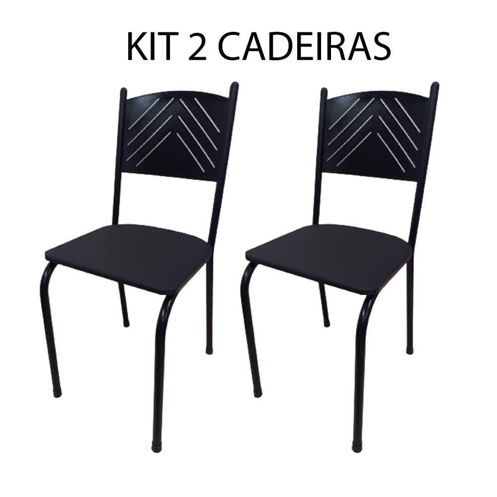 Kit 2 Cadeiras Preta Para Cozinha Jantar Metal Tubular Almofadada Assento Preto