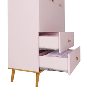 Miniatura Guarda-Roupa Bartira Ternura com 3 Portas, 2 Gavetas + Cômoda Ternura com 5 Gavetas + Berço Mini Cama Móveis Estrela Ternura - Rosa Wood Rosa Wood