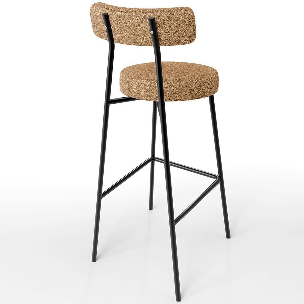 Banqueta Alta Bar Cozinha Sala De Jantar Estrutura Em Aço Milão L02 Bouclê Mostarda