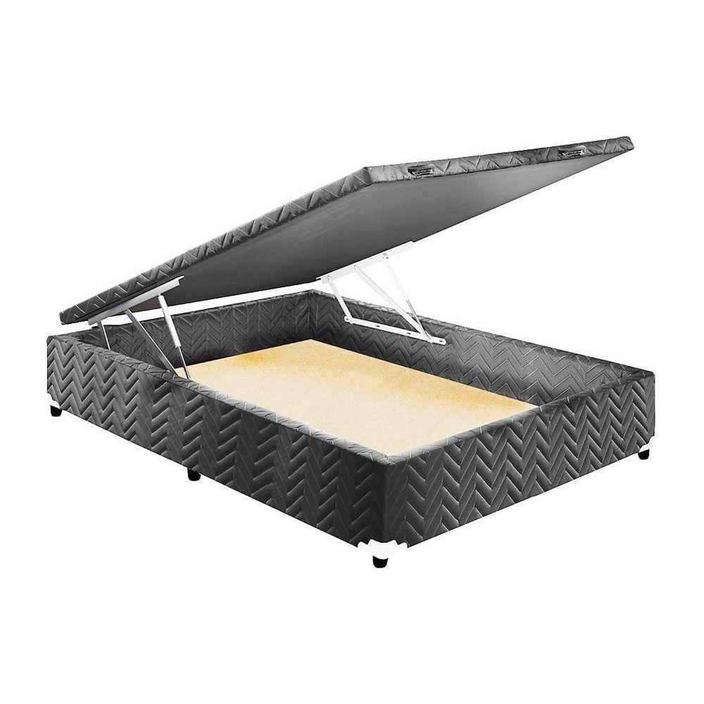 Miniatura Cama Box Baú Queen: Colchão Espuma D33 Polar Pérola Premium Euro Pillow + Base Gray(158X198)